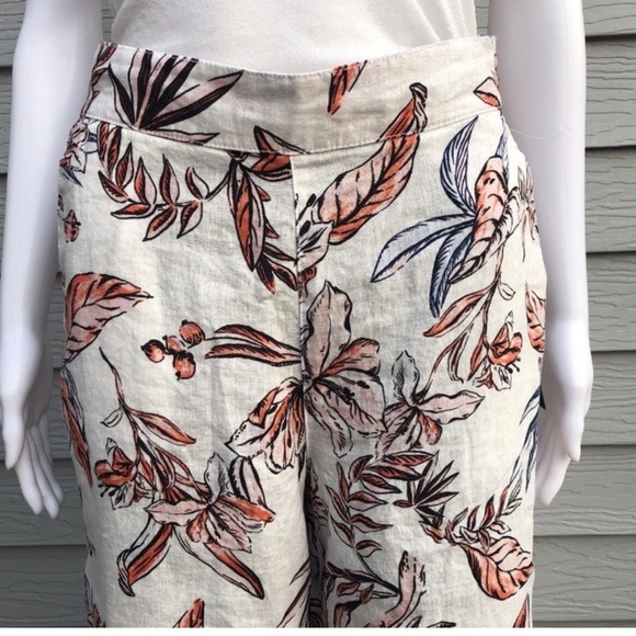 TAHARI Women's Cropped Wide-Leg Pants 100% Linen Floral Pattern Pants Sz S - Picture 2 of 12